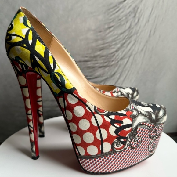 🌺CHRISTIAN LOUBOUTIN 👠Daffodil Multicolor 160mm Print Fabric Platform sz: 38.5 - Picture 8 of 17